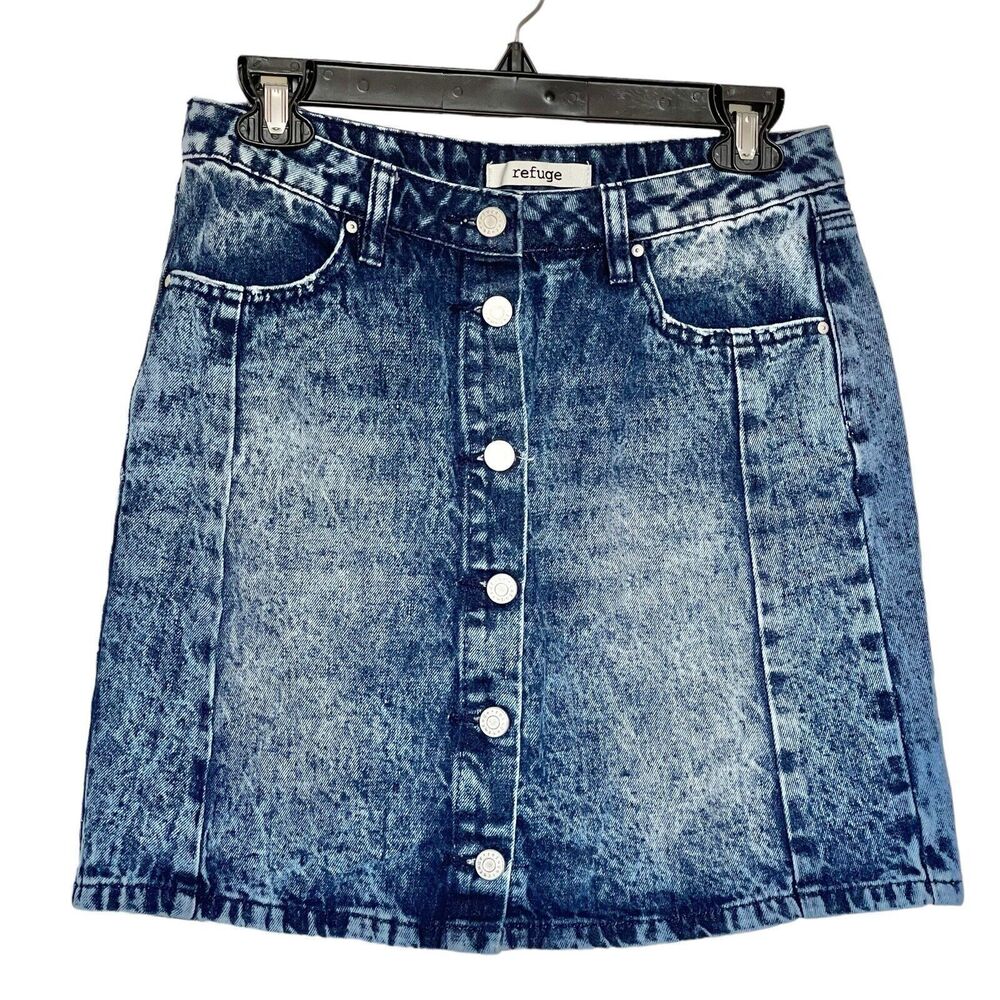 Refuge Womens Skirt Sz Small Acid Washed Button down Denim Mini Distressed Y2k
